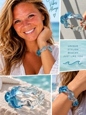 Ocean Squiggle Blue and Clear Wave Bracelet